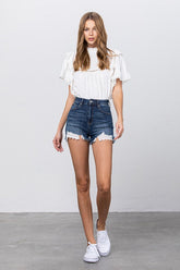 High Waist Lace Lining Trim Denim Shorts Insane Gene DARK S